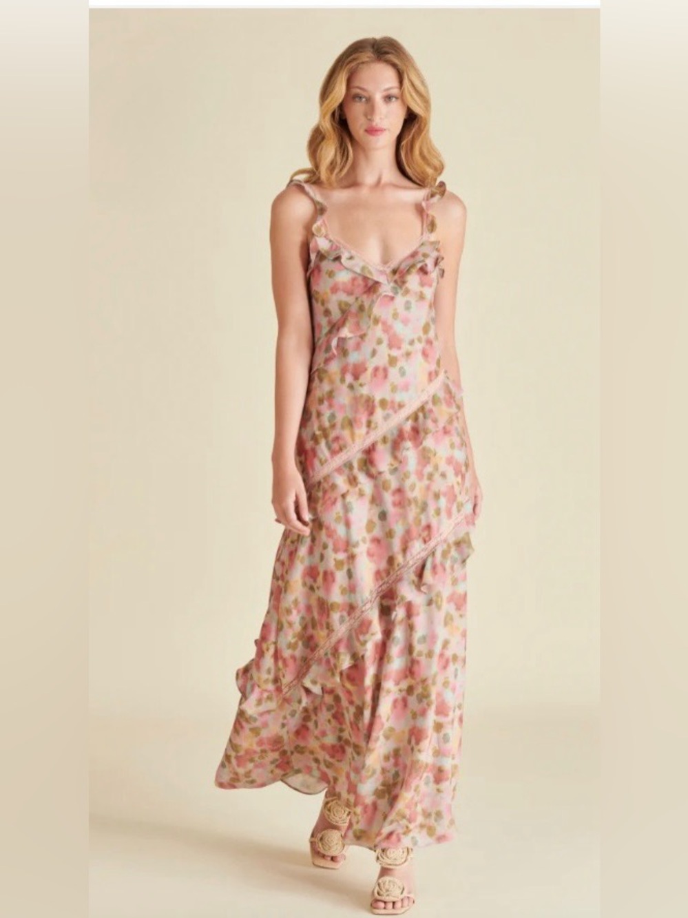 Steve Madden Pink Floral Ruffle Maxi Dress